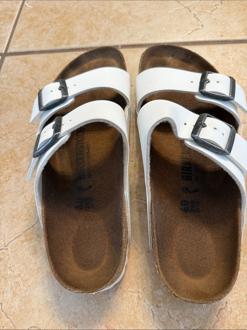 Womens White Double-Buckle Slide Sandals